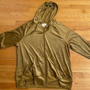 Dark gold hoodie with zipper from aerie with velvet texture